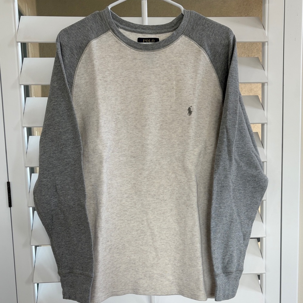 Polo by Ralph Lauren White Thermal Crew with Gray Trim